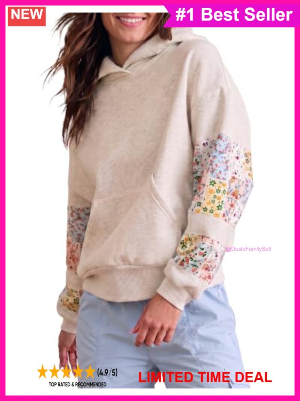 Oversized Floral Embroidered Hoodie Cotton Blend Pullover